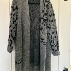 Anthropologie long cardigan sweater with leopard detail